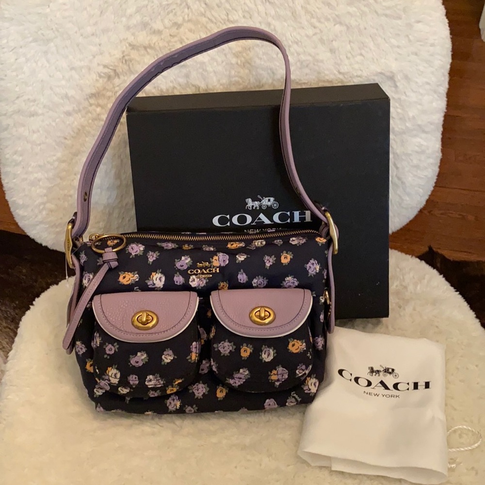 Coach NWT VINTAGE ROSE PRINT NYLON CARGO SHOULDER
